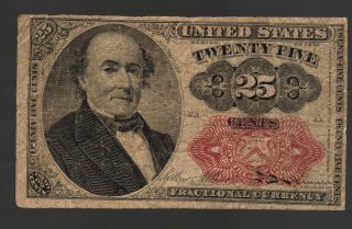 25¢ Red Seal Fractional Postal Spinner Walker Usa Currency Old Paper Note Money photo