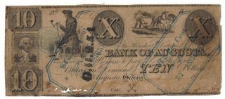 $10 Dollar Augusta Georgia Oglethorpe Old Ga Obsolete Paper Money Bill Currency photo