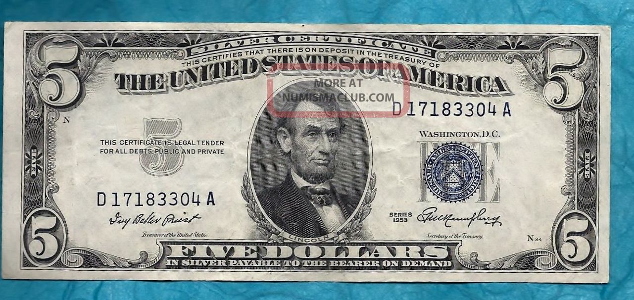 Uncirculated Circa 1953 Silver Certificate Blue Seal 61 Years Old Crisp