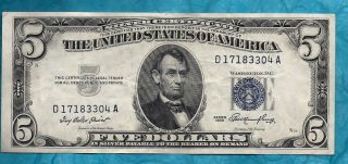 Uncirculated Circa 1953 Silver Certificate Blue Seal 61 Years Old Crisp & photo