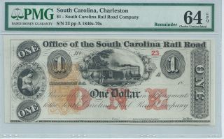South Carolina Charleston Rail Road $1 184x Unissued Pmg64epq Low Serial 23 photo
