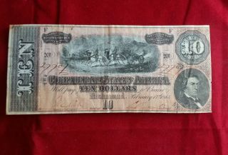 1864 Confederate State America $10 Ten Dollar Note February 17th.  27707 photo