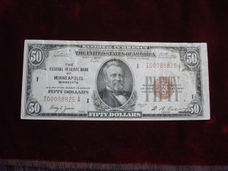 1929 $50 Frbn,  Minneapolis Fr - 1880 - I Very Fine Scarce Only 132,  000 Printed photo