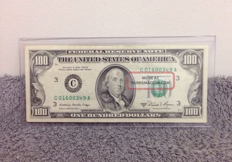 Old Style 1981 Series A 100 Bill Serial C01600349a