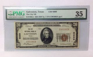 1929 $20 Galveston,  Texas National Currency / Charter 8899 - Pmg Choice Vf 35 photo