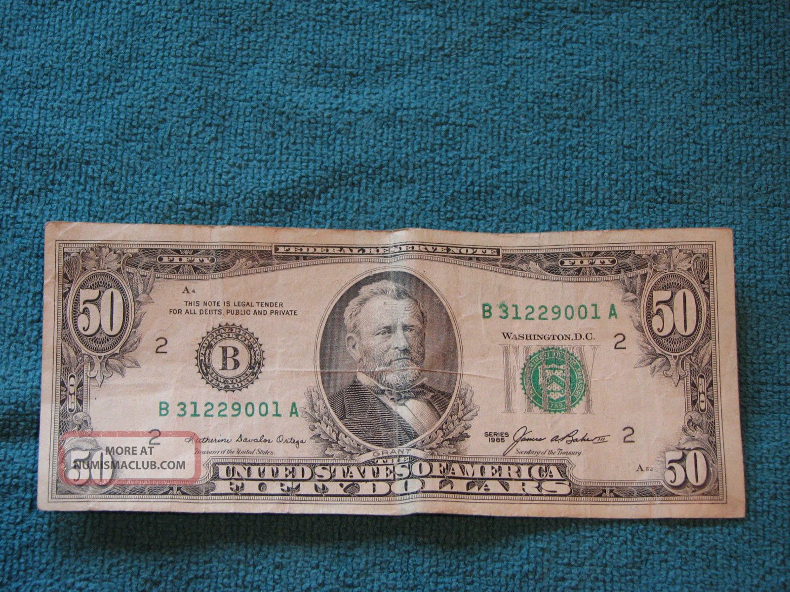 1985 Federal Reserve Fifty 50 Dollar Grant Note Bill B Series