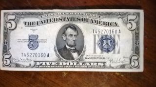 1934 D $5 Dollar Silver Certificate Blue Seal photo