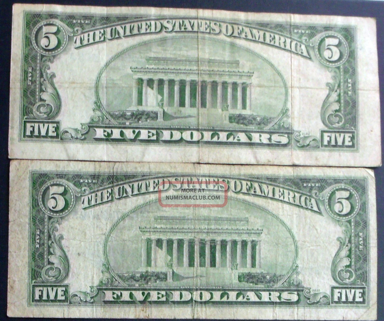 Two 1953 $5 Blue Seal Silver Certificates (c89348990a)