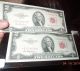 (2) 1953 $2 Dollar Starred & Red Seal Us Bills / Uncirculated Small Size Notes photo 9