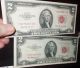 (2) 1953 $2 Dollar Starred & Red Seal Us Bills / Uncirculated Small Size Notes photo 1