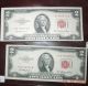 (2) 1953 $2 Dollar Starred & Red Seal Us Bills / Uncirculated Small Size Notes photo 3