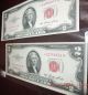 (2) 1953 $2 Dollar Starred & Red Seal Us Bills / Uncirculated Small Size Notes photo 4