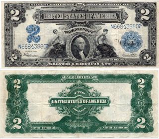 Large 1899 Porthole $2 Silver Certificate - Alpha - 1 Lung Transplant photo