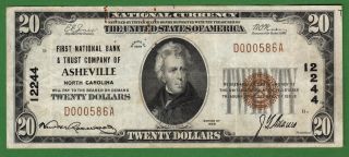 {asheville} $20 First National Bank And Trust Co Of Asheville Nc Ch 12244 Vf photo
