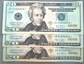 Three $20.  00 Federal Reserve Notes Series 2004/2004a/2009 Star A/c photo