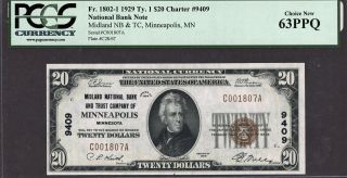 1929 $20 National Bank Note Pcgs Choice 63ppq photo