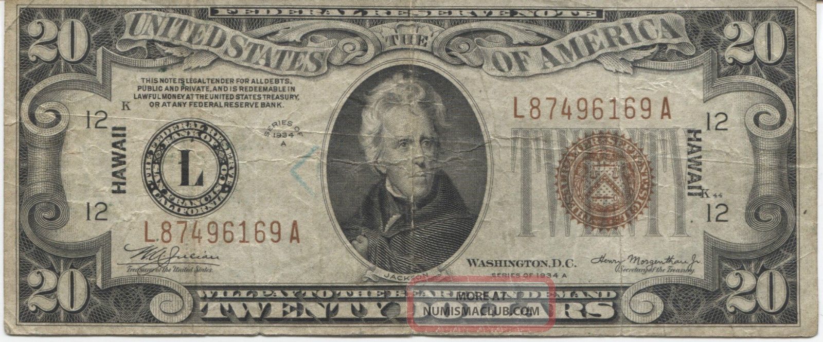 Series 1934 A $20 Hawaii Silver Certificate