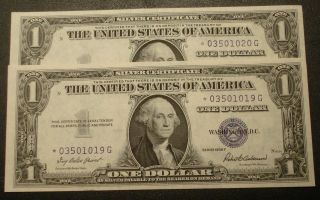 2 X $1 1935 F Fr.  1615 Silver Certificate Consecutive Star Notes Gem photo