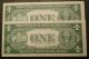 2 X $1 1935 F Fr.  1615 Silver Certificate Consecutive Star Notes Gem Small Size Notes photo 1