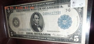1914 $5 Dollar Blue Seal Us Bill / photo