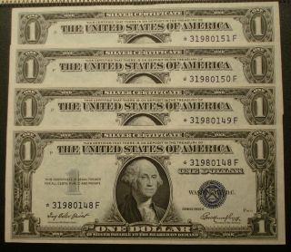 4 X $1 1935 E Fr.  1614 Silver Certificate Consecutive Star Notes Gem photo