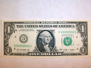 U.  S.  One Dollar Bill With Rare Mirror Repeating Serial Numbers Bank Of Clev photo