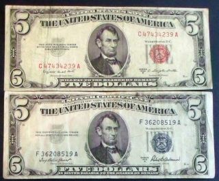 One 1953b $5 United States Note & One 1953a $5 Silver Certificate (f36208519a) photo