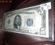 1934 D $5 Dollar Silver Certificate Blue Seal Us Bill / Almost Uncirculated Small Size Notes photo 2
