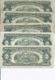 5 Different $2 Red Us Notes 1953 1953a 1953b 1953c 1963 Small Size Notes photo 1