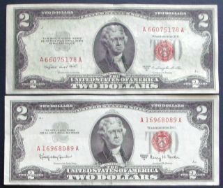 Almost Uncirculated One 1953b $2 & One 1963a $2 United States Note (12) photo