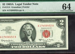 Fr 1513 $2 1963a Legal Tender Notes Pmg Choice Uncirculated 64 More 4 X photo