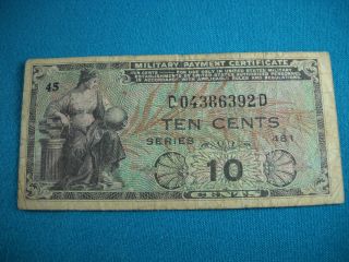 Us,  Military Payment Certificate Series 481 10 Cent Note photo