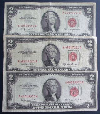 One 1953 $2,  One 1953a $2 & One 1953b $2 United States Notes (a66519975a) photo