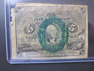 Five 5 Cents Us Fractional Currency 1863 Fr 1233 Green Circle photo