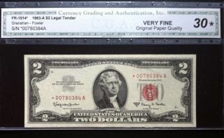 1963 - A $2 Legal Tender Star Note - Fr 1514 Cga Graded 30 Very Fine Opq photo