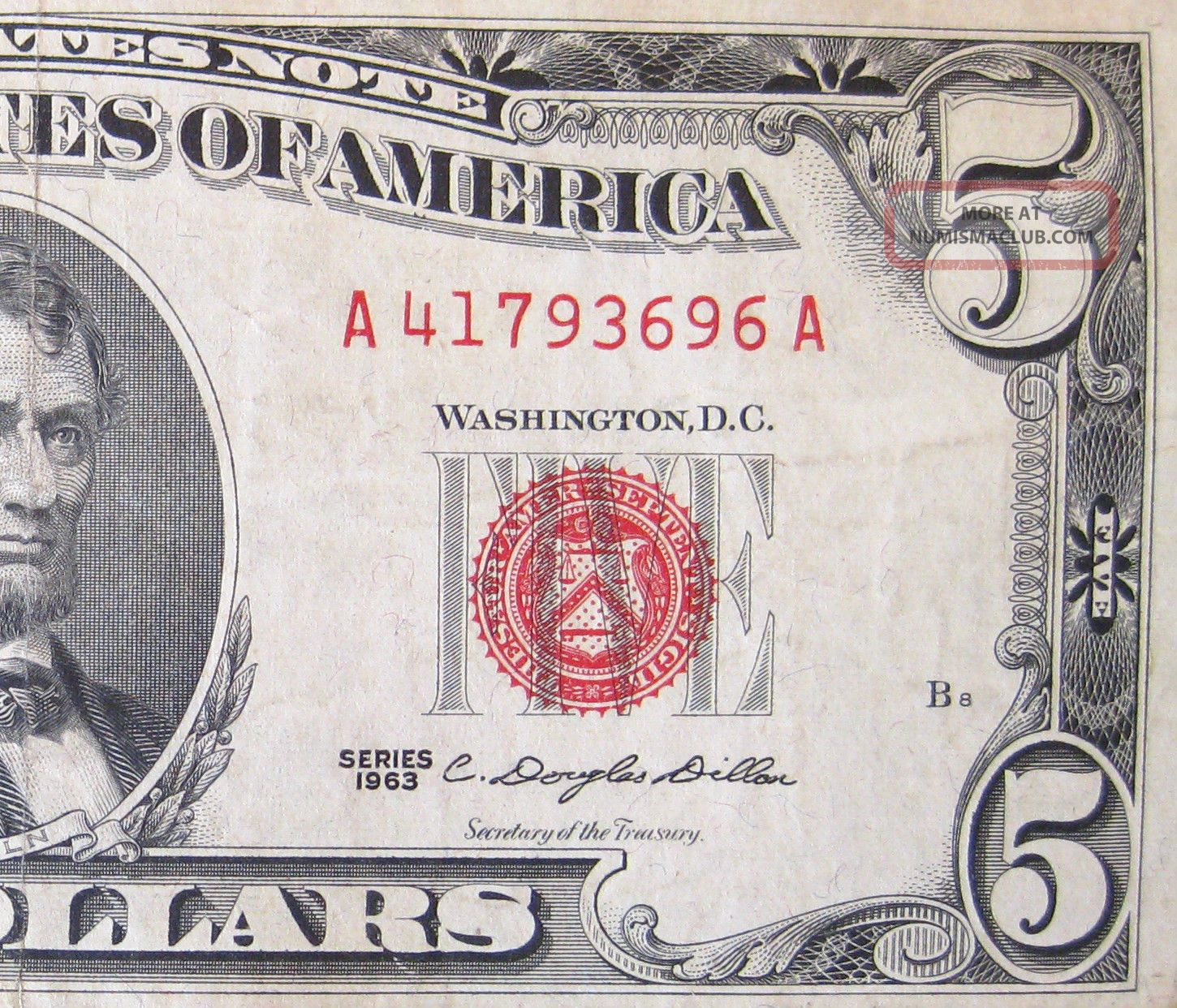 1963 5 Dollar Red Seal Note Very Fine More Currency