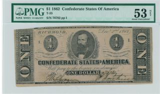 Gettysburg 150 Anniversary Csa 1862 Confederate Currency T55 $1 Bank Note Pmg photo