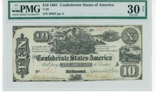 150 Anniversary 1861 Confederate Currency Csa $10 Bank Note T29 Pmg Negro Slave photo