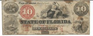 Florida Tallahassee $10 Signed Issued 1864 Gov Milton Currency Bank Note 4158 photo
