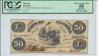 Rare Florida Tallahassee $50 Bank Note Issued 1861 Pcgs Au58 Note Currency 3128 photo