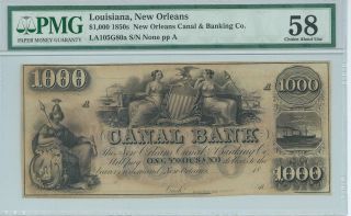 Louisiana Orleans Canal Bank $1000 Bank Note 185x Pmg Obsolete Currency 2 photo