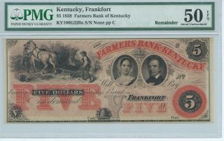 Frankfort $5 Farmers Bank Of Kentucky 1859 Obsolete Currency Note Rare Plate C photo