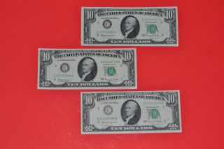 Three 1963 A Uncirculated $10.  00 Fowler Notes photo