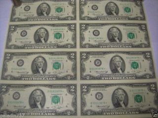 16 - 1976 Series $2.  00 Star Notes Uncirculated Uncut Sheet 4 District photo