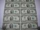 16 - 1976 Series $2.  00 Star Notes Uncirculated Uncut Sheet 4 District Small Size Notes photo 1