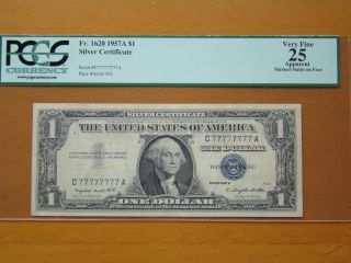 Lucky 1957a $1 Silver Certificate Fancy Solid Serial 77777777 Pcgs 25 Very Fine photo
