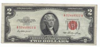 Au Crisp 1953 Red Seal $2.  00 Thomas Jefferson Note,  Two Dollar Bill A02448922a photo
