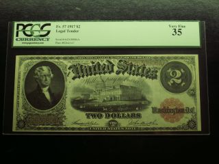 Large 1917 $2 Dollar Bill United States Legal Tender Note Fr 57 Pcgs Vf 35 photo