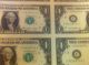 4 Uncut Sheet 4 X1 Dollar Bills - Uncirculated Currency Usa Bill Gift - Cash Money Small Size Notes photo 1