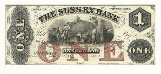 1850s State Of Jersey The Sussex Bank $1.  00 Note Unc photo